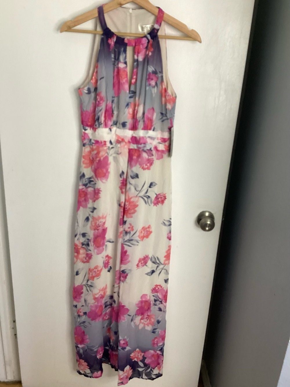 Soho Apparel Floral Halter Dress in Pink, Purple, and Cream 8P
